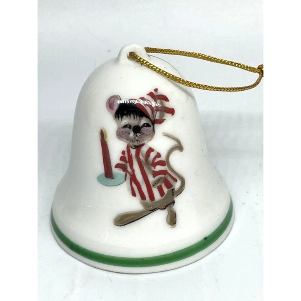 Vintage 1977 Annalee Mouse Porcelain Christmas Bell Ornament Japan 2.5